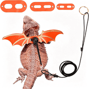 GASTROPOD 3 Pc Set Leash and Harness for Bearded Dragons-3 Size Adjustable Cool Leather Lizard Harness with Wings for Reptile Safety Walking Accessories Orange