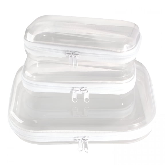 GASTROPOD 3 Pcs Clear Hard Shell Zipper Case, Transparent Waterproof Makeup Bag, Portable Travel Storage Organizer Pouch for Toy, Cosmetics, Stationery (2 Sizes)