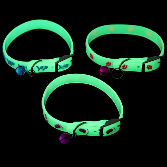 GASTROPOD 3 Pcs Glow in the Dark Pet Collar, Fluorescent Silicone Dog & Cat Necklaces, Adjustable Reflective Safety Gear for Night Walking, Kitten & Puppy