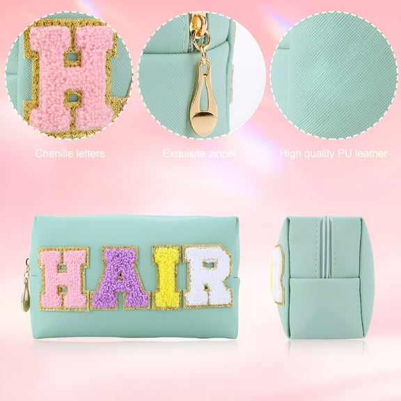 GASTROPOD 3PCS Preppy Patch Makeup Bag with Patches Chenille Letter Face Hair Skin Bag Zipper Closure PU Leather for Women for Travel Accessories