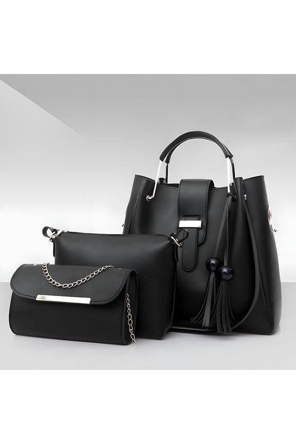 3PCS Purses for Women Tote Purse, Women's Handbags and Wallets Women's Shoulder Bag Fashion Vintage 3-Piece Set Top Handle Satchel Bag Tote Work Bag with Matching Clutch(Black)