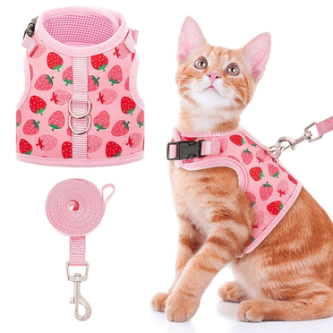 GASTROPOD 3Pcs Cat Harness Comfortable Design Reflective Adjustable Rope Stylish Pattern Cat Harness and Leash 150cm,Pink,Style1