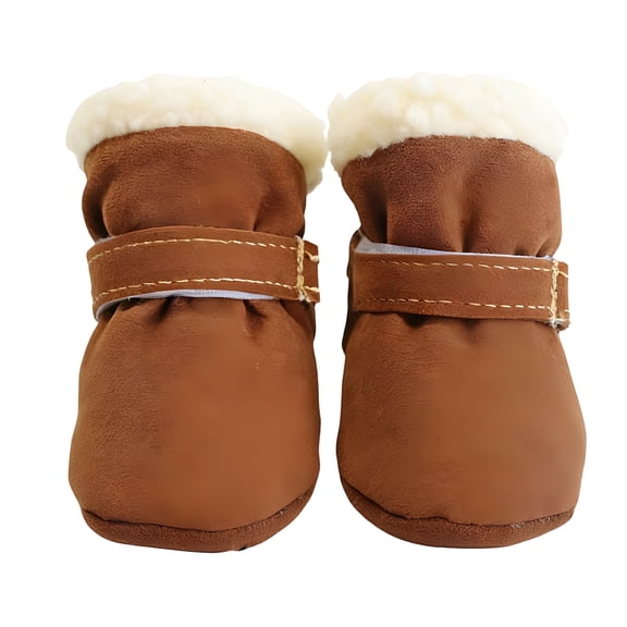 GASTROPOD 4 Pack Dog Boots for Small Dogs, Non-Slip Arctic Grip Winter Shoes with Triple Layer Fleece Lining, Warm Paw Protectors for Snow Walking Outdoor Cold Weather, Brown, S