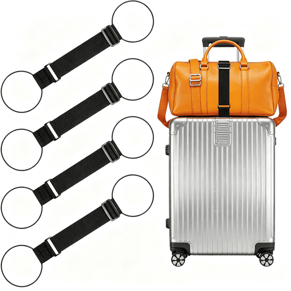 GASTROPOD 4 Pack Luggage Straps,Adjustable Luggage Connector Straps for Multiple Suitcases,Tsa Approved Elastic Bungee Cords with Metal Buckles for Travel,Secure Stacking,Add-A-Bag,Black