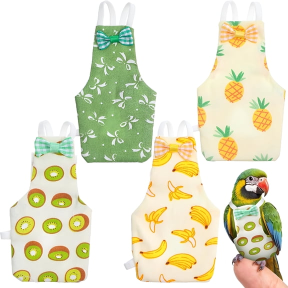 GASTROPOD 4 Pcs Bird Diaper, Parrot Diapers with Waterproof Inner Reusable Flight Suit Cute Soft Bird Diaper Clothes for Parakeets Cockatiel Canary Monk Parakeet (L)