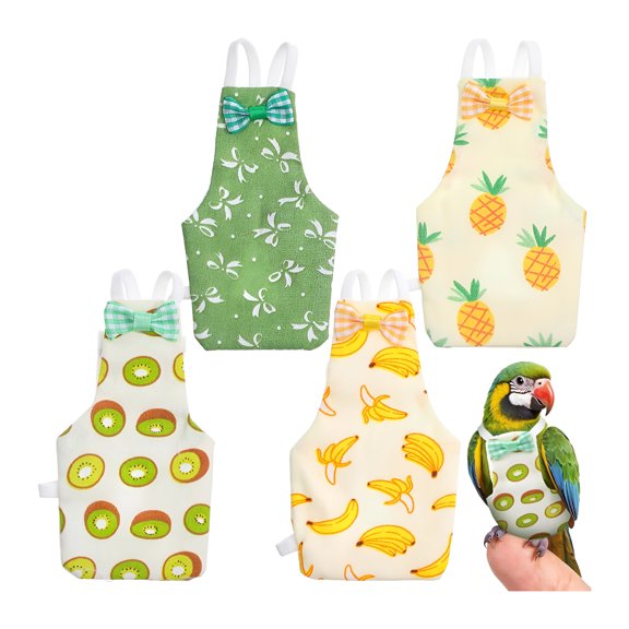 GASTROPOD 4 Pcs Bird Diaper, Parrot Diapers with Waterproof Inner Reusable Flight Suit Cute Soft Bird Diaper Clothes for Parakeets Cockatiel Canary Monk Parakeet (L)