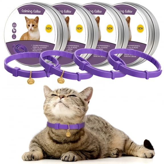 GASTROPOD 4 Pcs Calming Cats Collar Adjustable Cat Calm Collar Lavender Scent Relaxing Cat Collar for Small,Medium and Large Cats,Reduce Stress Aggression Anxious,Up to 15 Inches,Purple