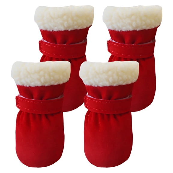 GASTROPOD 4 Pcs Dog Winter Boots, Warm Plush Lined Paw Protectors with Anti-Slip Soles, Soft Polyester Puppy Shoes for Snow and Outdoor Walks, Red, S