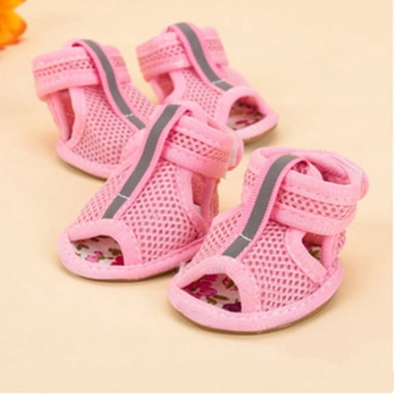 GASTROPOD 4 Pcs Summer Breathable Dog Shoes,Dog Boots & Paw Protectors Mesh Sandals with Sole Perfect for Hot Pavement & Outdoor Activities,Size 2 (Pink)