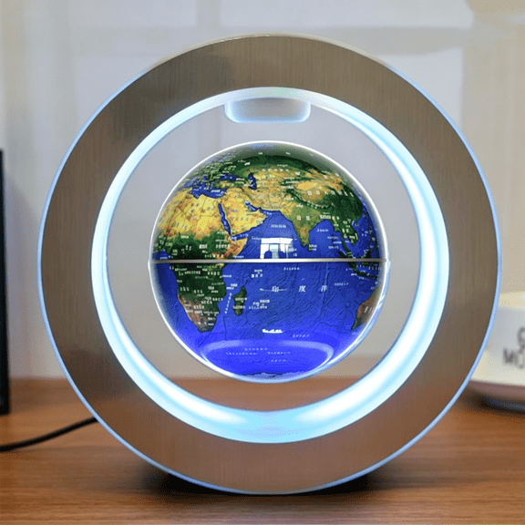 GASTROPOD 4In Magnetic Levitation Floating Globe with Led,O Shape Levitating Display,Educational World Map for Home Office Desk Decor