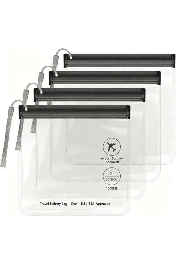 4Pcs Clear Tsa Approved Security Toiletry Bag Quart Size for Eu Uk&Us Carry-On Regulations Waterproof&Leakproof Travel Bags for Liquids