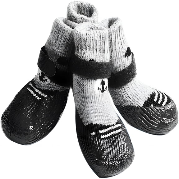 GASTROPOD 4Pcs Cotton Rubber Pet Boots Waterproof Non-Slip Dog Rain Snow Socks Shoes for Puppy Small Cats Dogs - Black M