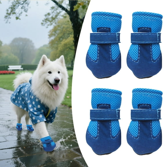 GASTROPOD 4Pcs Dog Booties,Breathable and Adjustable Dog Shoes Small Size Dogs,Anti-Slip Sole Dog Shoes for Hot Pavement,Blue