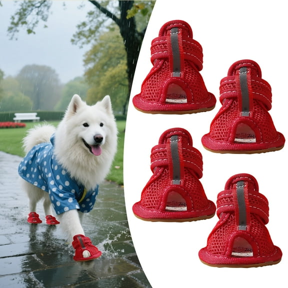 GASTROPOD 4Pcs Dog Booties,Cooling Breathable Dog Booties and Paw Protectors,Tough Rubber Dog Boots,Red