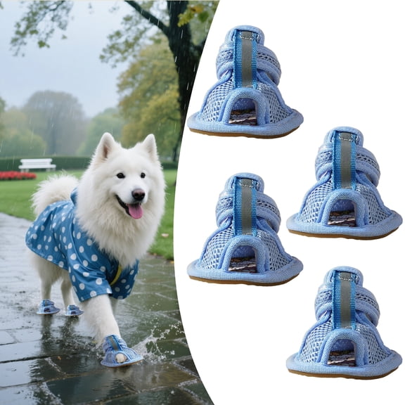 AOMRCOL Dog Booties for Hot Pavement, 4 Pcs M Blue Dog Shoes for Summer Small Dogs
