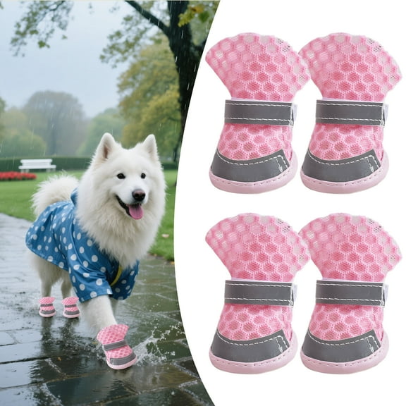 GASTROPOD 4Pcs Dog Booties,Dog Shoes Large Size Dogs with Reflective Strips,Comfortable Touch Dog Booties and Paw Protectors,Pink