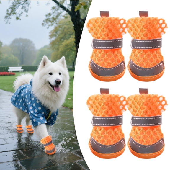 AOMRCOL 4 Pcs Dog Booties for Hot Pavement, M Orange Breathable Mesh Dog Shoes for Small Dogs