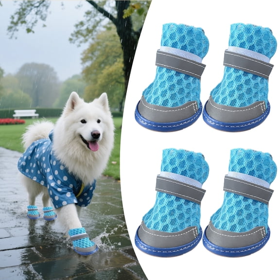 AOMRCOL 4Pcs Blue Small Dog Booties,Hot Pavement Protection with Reflective Strips