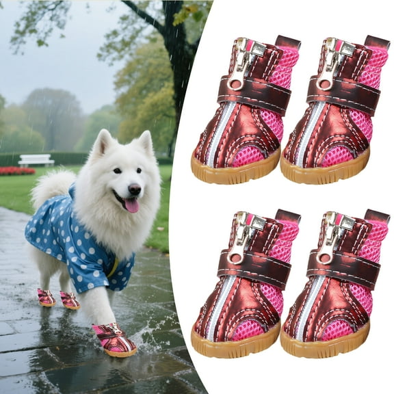 GASTROPOD 4Pcs Dog Booties,Winter Plush Fleece Warm Dog Shoes for Hot Pavement,Foot Protection Dog Shoes Small Size Dogs,Pink