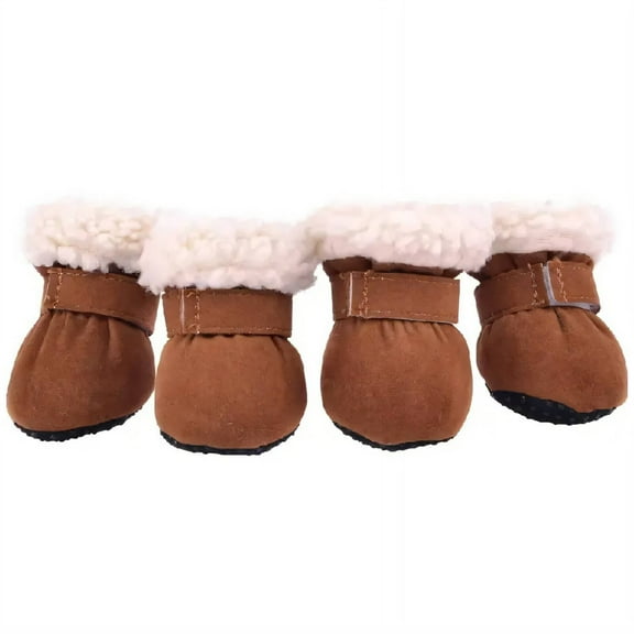 GASTROPOD 4Pcs Dog Shoes Soft Suede Material Dog Booties Warm Fleece Lining Dog Boots & Paw Protectors Anti-Slip Sole Dog Rain Boots 4.5x4.0cm,Brown