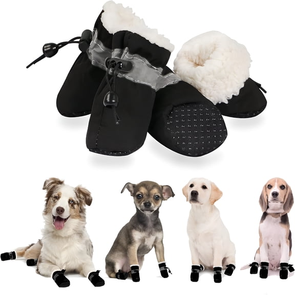 GASTROPOD 4Pcs Dog Shoes for Winter, Dog Boots And Paw Protectors, Fleece Warm Snow Booties for Puppy with Reflective Strip Anti-Slip Rubber Sole for Small Medium Size Dogs