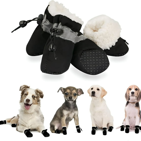 GASTROPOD 4Pcs Dog Shoes for Winter, Dog Boots & Paw Protectors, Fleece Warm Snow Booties for Puppy with Reflective Strip Anti-Slip Rubber Sole for Small Medium Size Dogs