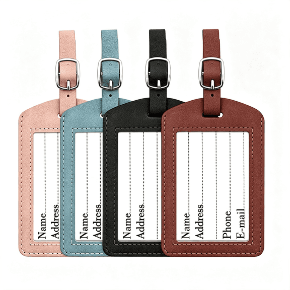 GASTROPOD 4Pcs Self-Finishing Needlepoint Luggage Tags,Faux Leather Needlepoint Travel Tags with Clear Id Window,Insert Style Needlepoint Luggage Tag Finishing Accessory for 2X3" Needlepoint Canvas