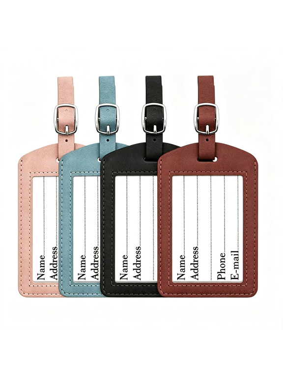 4Pcs Self-Finishing Needlepoint Luggage Tags,Faux Leather Needlepoint Travel Tags with Clear Id Window,Insert Style Needlepoint Luggage Tag Finishing Accessory for 2X3" Needlepoint Canvas
