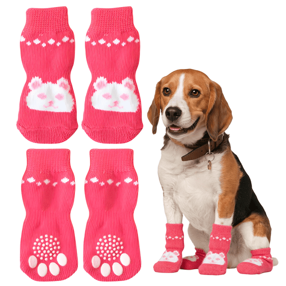 GASTROPOD 4Pcs Socks with Grippers for Large Dog,Anti-Slip Rubber Sole Dog Socks,Cartoon Panda Pattern High-Stretch Cuff for Easy on & Off Paw Socks for Tile Floors,L
