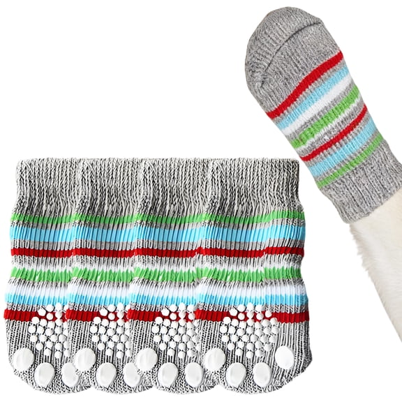 GASTROPOD 4Pcs Socks with Grippers for Large Dog,Anti-Slip Rubber Sole Dog Socks,Color-Blocked Horizontal Stripe Design High-Stretch Cuff for Easy on & Off Paw Socks for Tile Floors,L