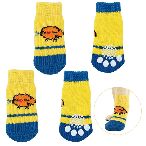 GASTROPOD 4Pcs Socks with Grippers for Medium Dog,Anti-Slip Rubber Sole Dog Socks,Color-Blocked Chick Pattern High-Stretch Cuff for Easy on & Off Paw Socks for Indoor Use,M