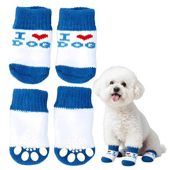 GASTROPOD 4Pcs Socks with Grippers for Medium Dog,Anti-Slip Rubber Sole Dog Socks,Heartwarming Text Design High-Stretch Cuff for Easy on & Off Paw Socks for Hardwood Floors,M