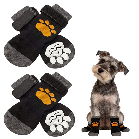 GASTROPOD 4Pcs Socks with Grippers for Samll Dog,Anti-Slip Rubber Sole with Adjustable Strap Dog Socks,Color-Blocked Dog Paw Design High-Stretch Cuff for Easy on & Off Paw Socks for Tile Floors,S