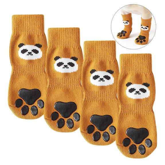GASTROPOD 4Pcs Socks with Grippers for Samll Dog,Anti-Slip Rubber Sole with Adjustable Strap Dog Socks,Cute Panda Pattern High-Stretch Cuff for Easy on & Off Paw Socks for Hardwood Floors,S