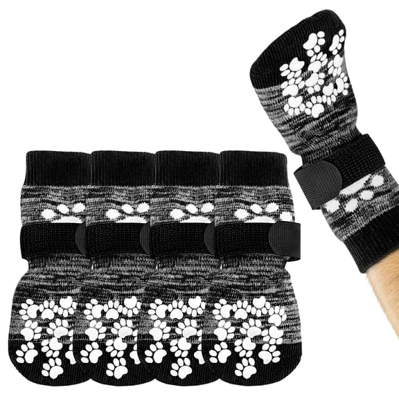 GASTROPOD 4Pcs Socks with Grippers for Samll Dog,Anti-Slip Rubber Sole with Adjustable Strap Dog Socks,Irregular Horizontal Stripe Design High-Stretch Cuff for Easy on & Off Paw Socks,S,Gray