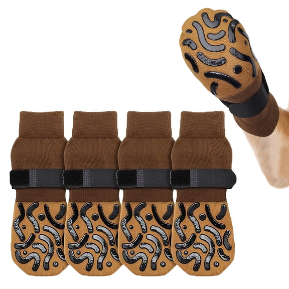 GASTROPOD 4Pcs Socks with Grippers for Samll Dog,Anti-Slip Rubber Sole with Adjustable Strap Dog Socks,Two-Tone Design High-Stretch Cuff for Easy on & Off Paw Socks for Laminate Floors,S