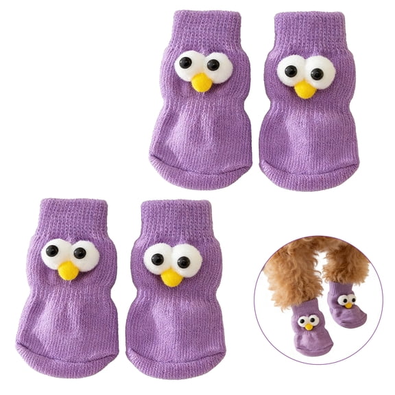 GASTROPOD 4Pcs Socks with Grippers for Samll Dog,Anti-Slip Rubber Sole Dog Socks,3D Cartoon Eye Design High-Stretch Cuff for Easy on & Off Paw Socks for Laminate Floors,S