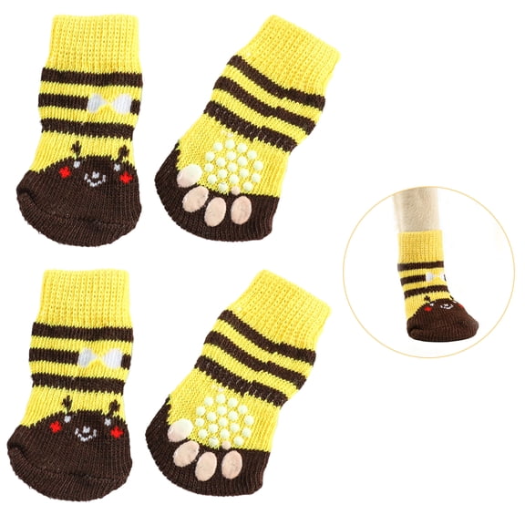 GASTROPOD 4Pcs Socks with Grippers for Samll Dog,Anti-Slip Rubber Sole Dog Socks,Cartoon Bee Pattern High-Stretch Cuff for Easy on & Off Paw Socks for Laminate Floors,S