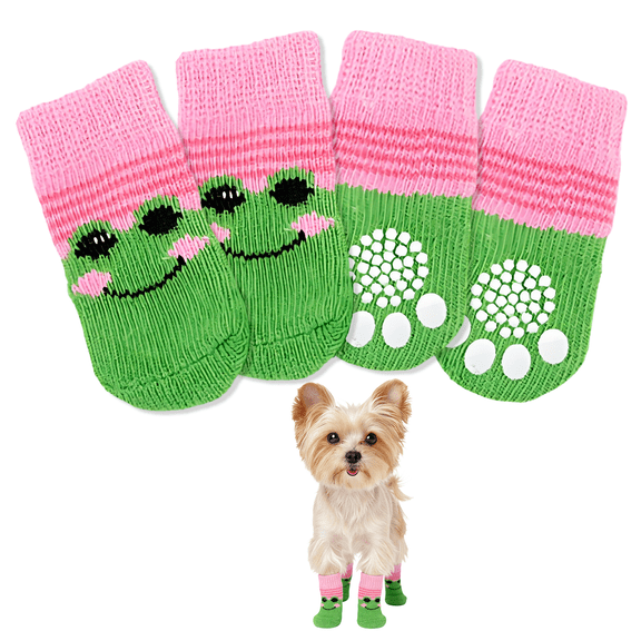 GASTROPOD 4Pcs Socks with Grippers for Samll Dog,Anti-Slip Rubber Sole Dog Socks,Color-Blocked Heart Pattern High-Stretch Cuff for Easy on & Off Paw Socks for Hardwood Floors,S
