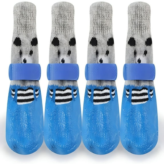 GASTROPOD 4pcs/Set Waterproof Pet Dog Shoes Cute Dog Footwear Sock Anti-Slip Rain Boots for Small Dogs Cats Chihuahua Puppy Booties(L,Blue)