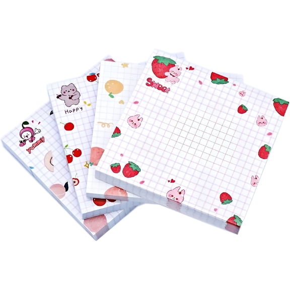 GASTROPOD 4pcs Sticky Notes,Cute Sticky Notes Self-Stick Note Pads Colorful Super Sticky Note Pads