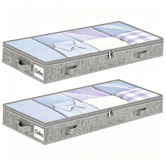 GASTROPOD 5 Inch Low Profile Under Bed Storage Drawer 2 Pack, Lightweight Underbed Clothes Storage Container Bins With NO STURCTURE, Shallow Storage Bag for Dorm & Home