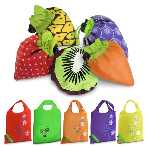 GASTROPOD 5 Pcs Fruit Micro Tote Bag-Reusable Grocery Bags Foldable with 15"X15"Capacity Size,Washable Build for Wear Resistance and Long Service Life-Handy Choice for Market Trips