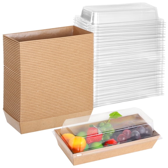 GASTROPOD 50Pcs Small Food Boxes with Clear Lids, Paper Mini Treat Box, Disposable Food Containers Dessert Boxes for Cookie Sushi Cake Slice Chocolate Strawberry Donut Treat Boxes for Desserts