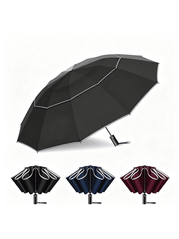 54In Inverted Golf Umbrella for Rain,Automatic Windproof 12 Ribs Double Canopy Vented Reverse Folding Umbrella for Travel,Upf 50+ Compact Portable Upside Down Reflective Large Umbrellas