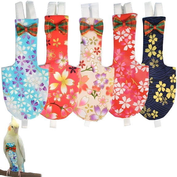 GASTROPOD 5Pcs Bird Diaper Cute Printed Parrot Flight Suit Parrot Nappy Reusable Pigeon Pants Cockatiel Clothes for Parakeet Mini Macaw Budgie Canary for Indoor Outdoor-Color1 Xl