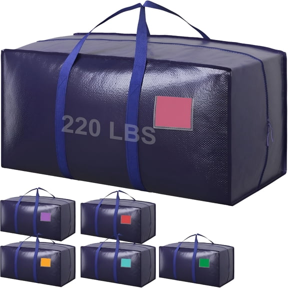 GASTROPOD 6 Pack Moving Bags with Full-Open Side Zipper,Extra Large 93L Heavy Duty Waterproof Foldable Storage Totes for College Dorm,Moving&Home Organization,Blue