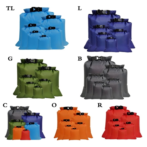 GASTROPOD 6 Pack Waterproof Dry Bags, Lightweight Outdoor Dry Sacks for Kayaking Rafting Boating Camping (1.5L, 2.5L, 3L, 3.5L, 5L, 8L)