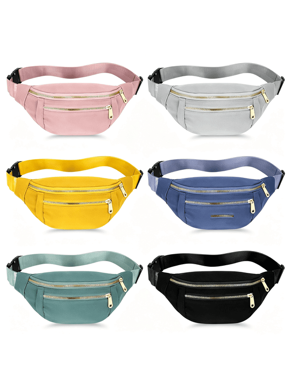 6 Pcs Fanny Pack Waterproof Waist Pack for Women 5.51 X 11.81 Inch Crossbody Belt Bag with Adjustable Strap Zipper Pockets for Festival Sports Traveling Running Phone,6 Colors