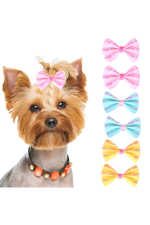 6PCS Cute Puppy Dog Small Bowknot Hair Bows with Metal Clips Handmade Hair Accessories Bow Pet Grooming Products